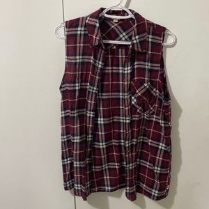 Garage sleeveless plaid shirt